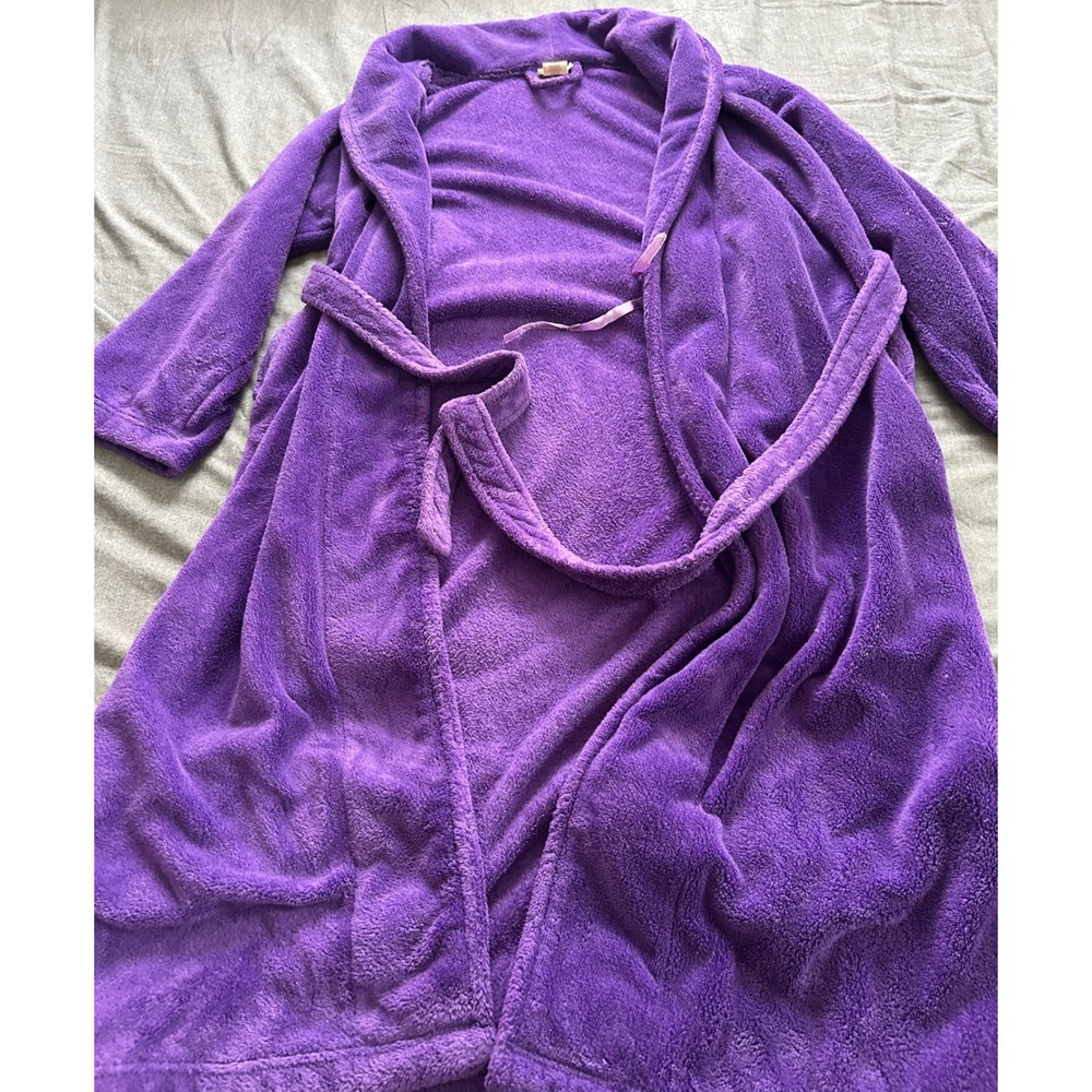 Charlotte Womens Purple Fleece Plush Bathrobe Shawl Collar Wrap Robe Size Small
